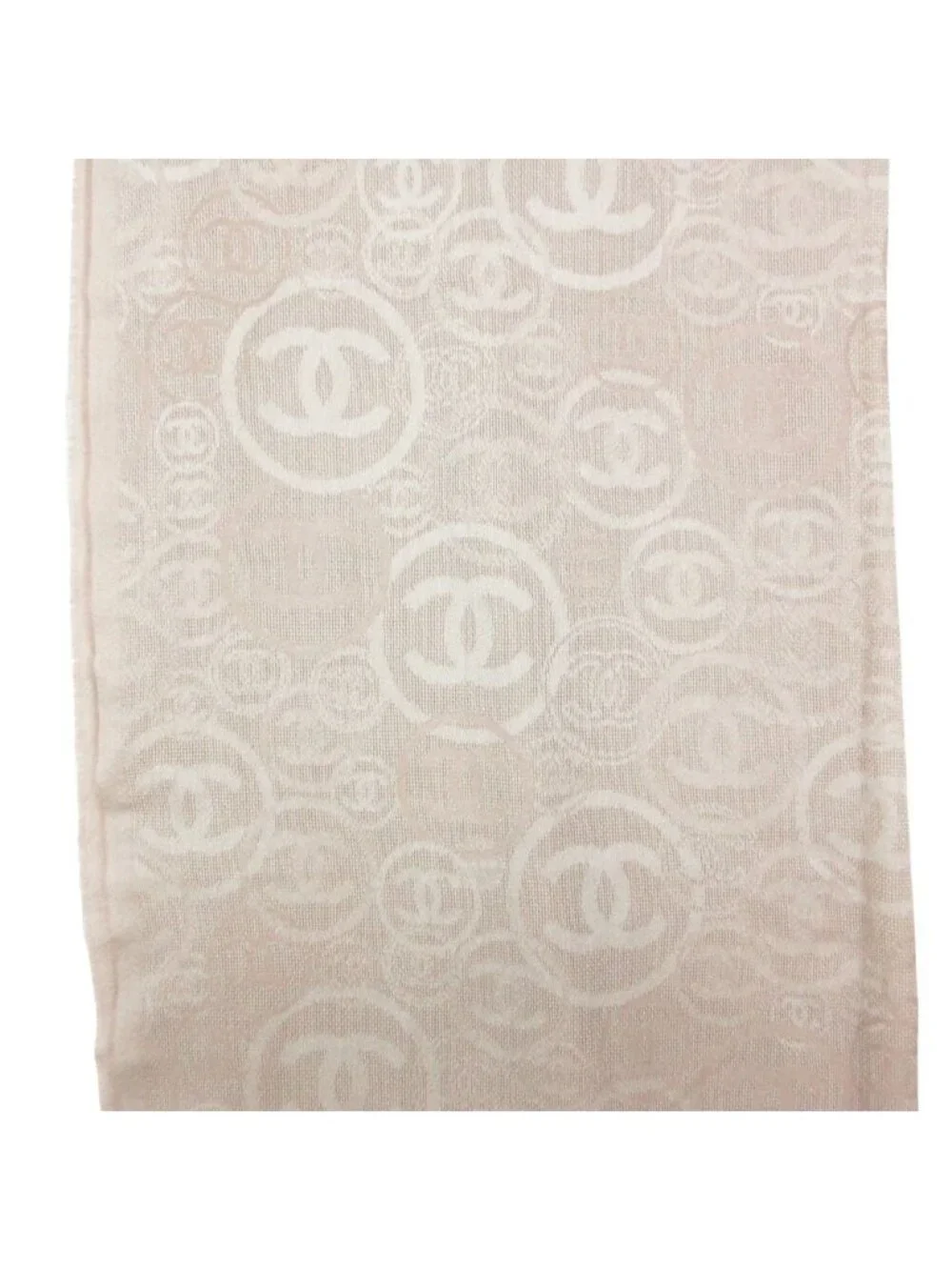 Chanel Shawl Cashmere Scarf Fringe CC Logo All Over Pattern Pink